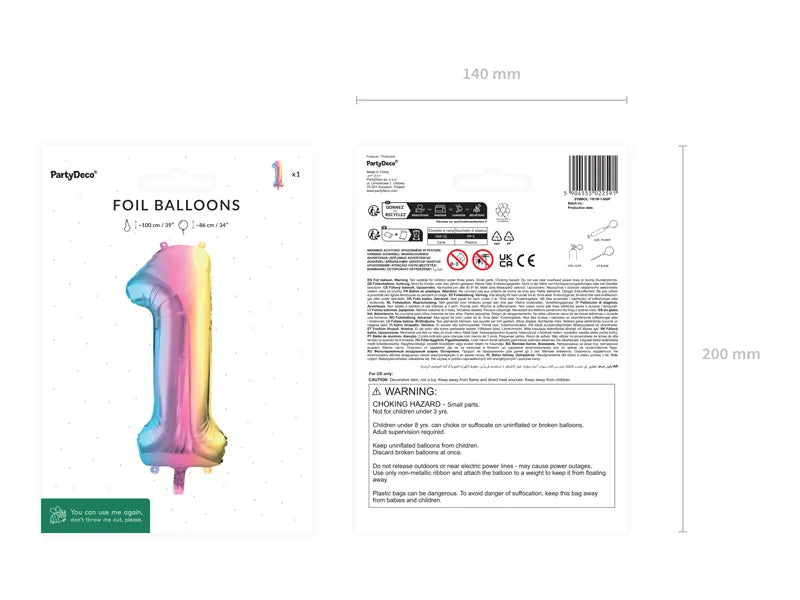 1 XXL ballon - Cijfer 1 - Pastelregenboog