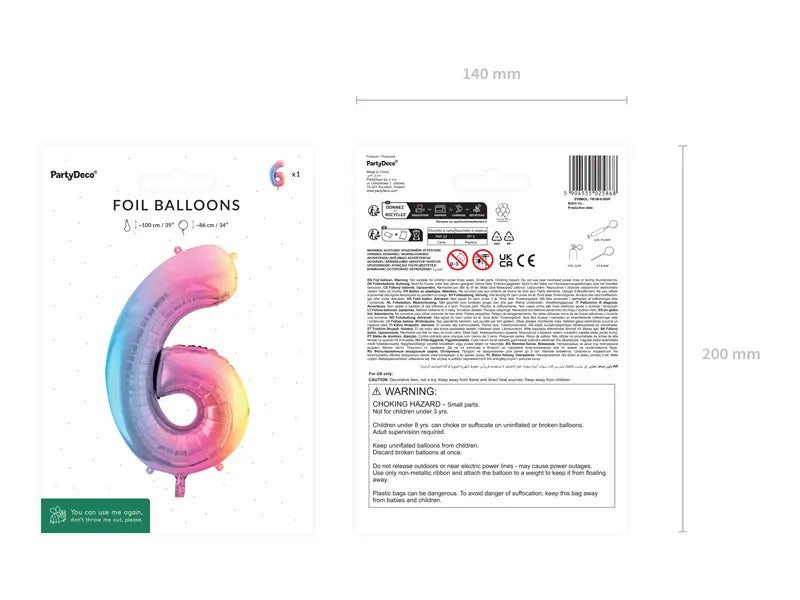 1 XXL-ballon - Cijfer 6 - Pastelregenboog
