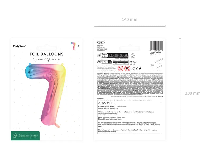 1 Ballon XXL - Cijfer 7 - Pastelregenboog