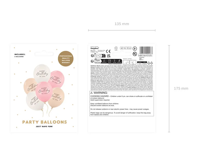 6 Motivballonnen - Ø 30 cm - Happy Birthday - Roze Mix