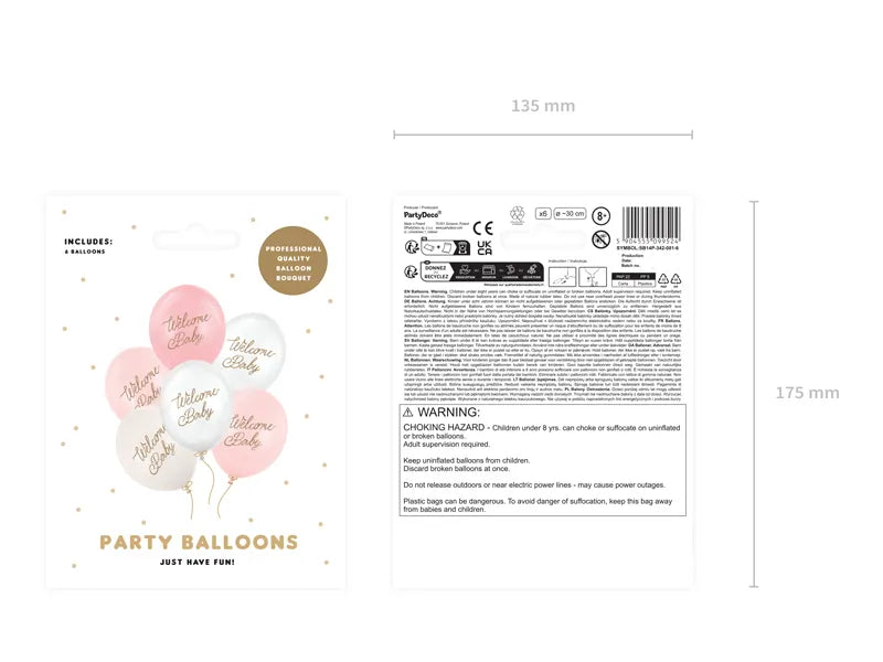 6 Folieballonnen - Ø 30 cm - Welcome Baby - Roze Mix