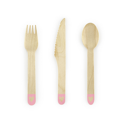 Couverts en bois - Lot de 18 - Cœurs