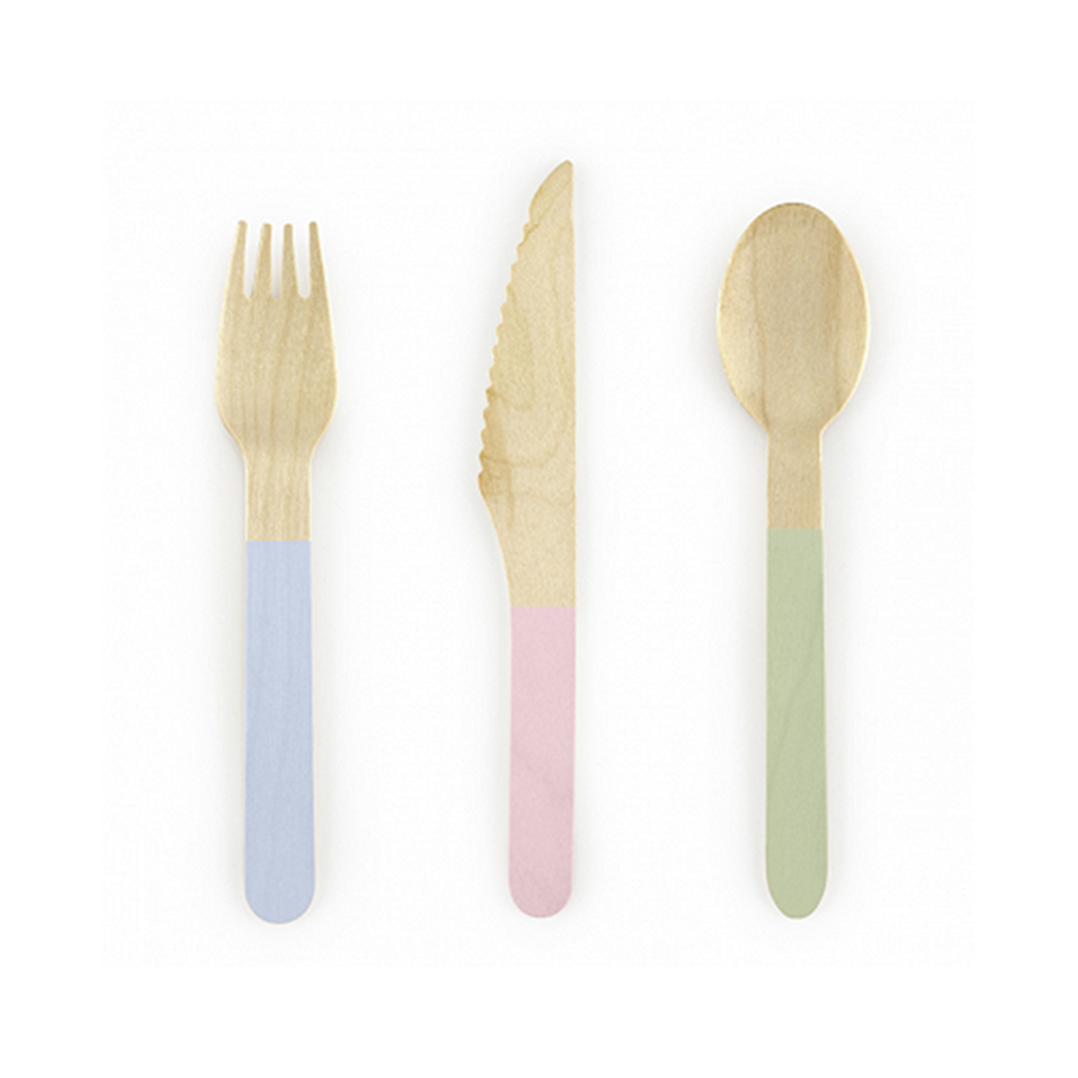 Couverts en bois - Lot de 18 pièces - Couleurs assorties