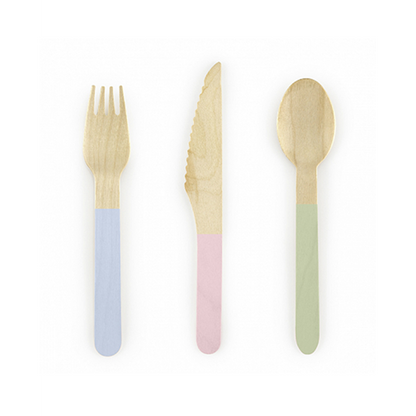 Couverts en bois - Lot de 18 pièces - Couleurs assorties