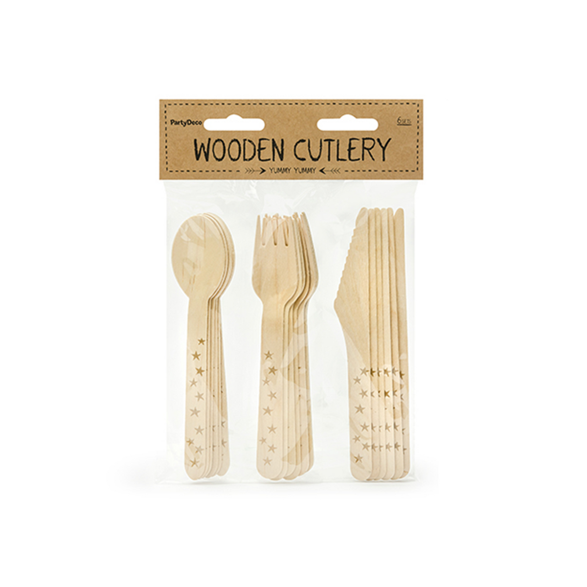 Houten bestek – 18-delige set – Stars Goud