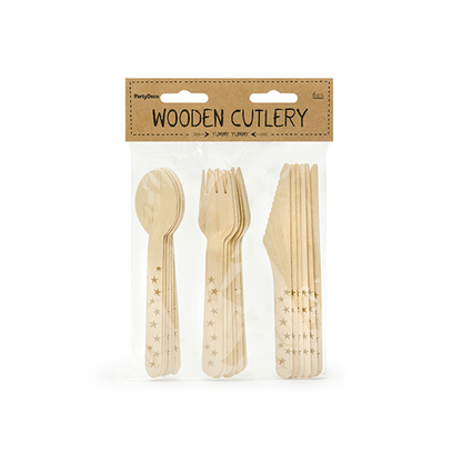 Houten bestek – 18-delige set – Stars Goud