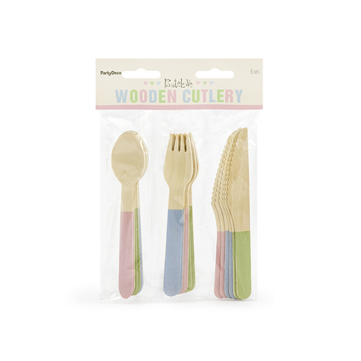 Couverts en bois - Lot de 18 pièces - Couleurs assorties