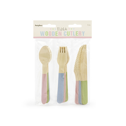 Couverts en bois - Lot de 18 pièces - Couleurs assorties