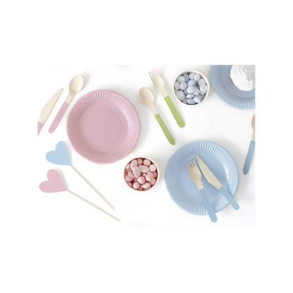 Couverts en bois - Lot de 18 pièces - Couleurs assorties