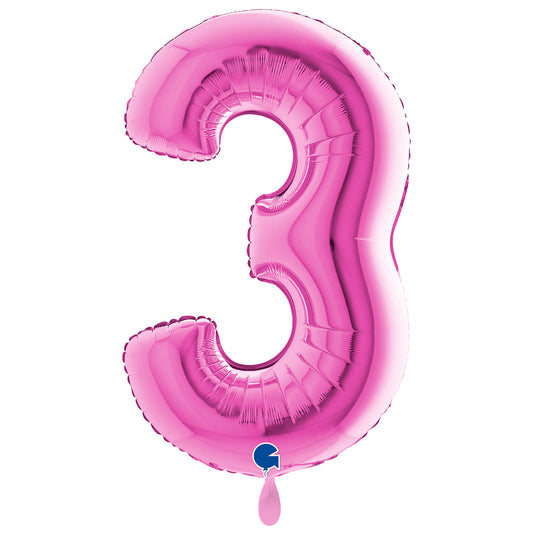 1 Ballon géant - Chiffre 3 - Fuchsia