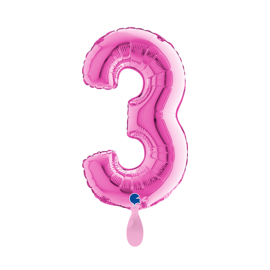 1 ballon T.XS - Chiffre 3 - Fuxia