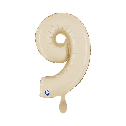 1 Ballon XS - Zahl 9 - Satin Creme