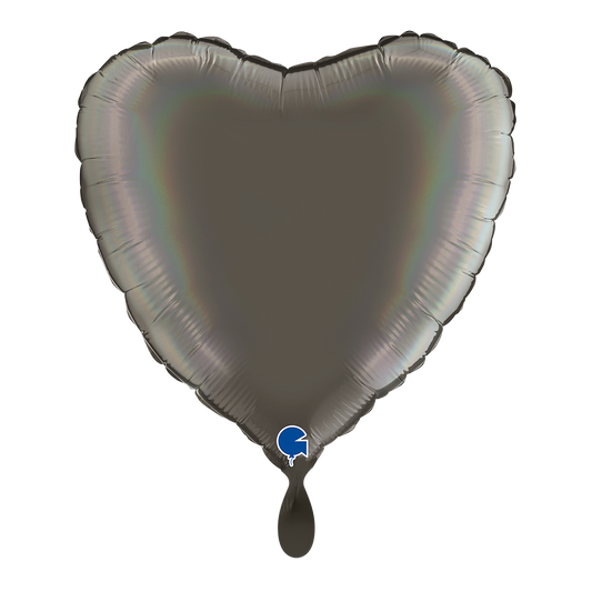 1 Ballon - Hart - Regenboog Holografisch Platina Grijs
