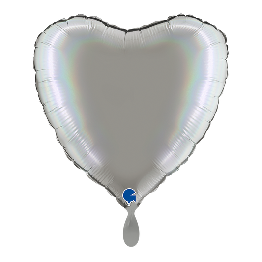 1 Ballon - Hart - Regenboog Holografisch Platina Puur