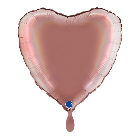 1 Ballon - Hart - Regenboog Holografisch Platina Rosé