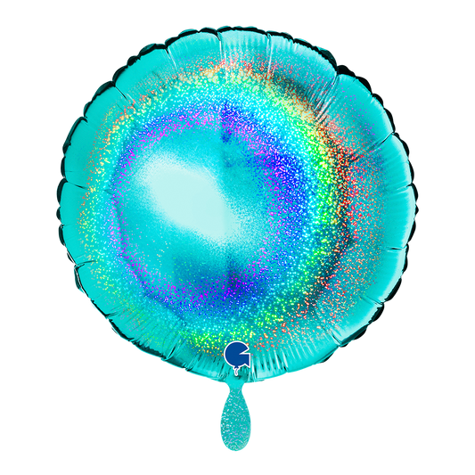 1 Ballon - Rund - Glitter Holografisch Tiffany