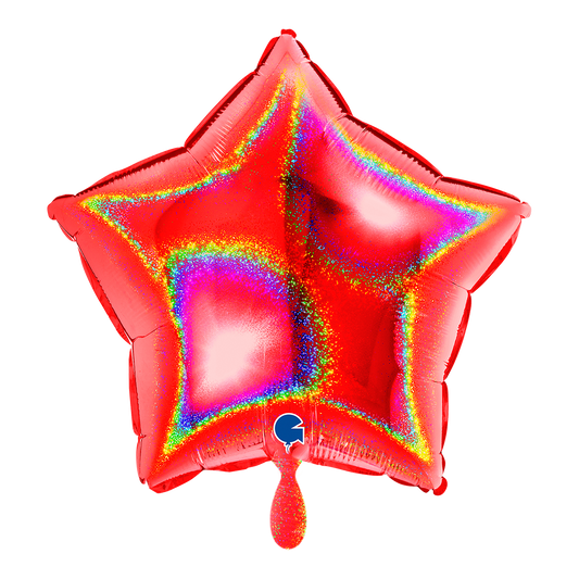 1 Ballon - Ster - Glitter Holografisch Rood
