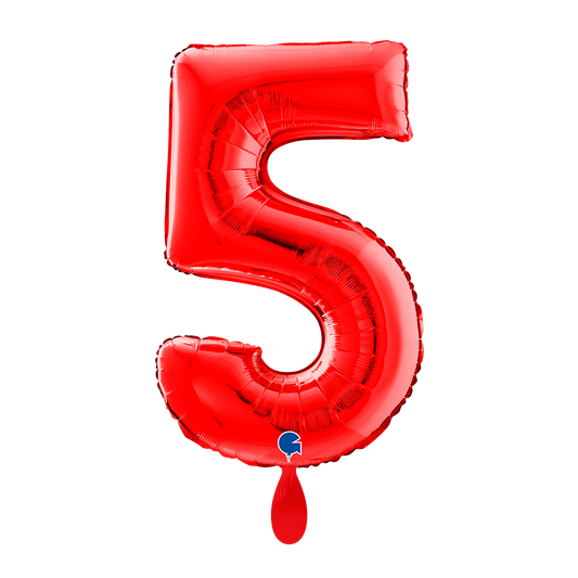 1 ballon XL - cijfer 5 - rood