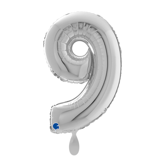 1 Ballon XL - Chiffre 9 - Argenté