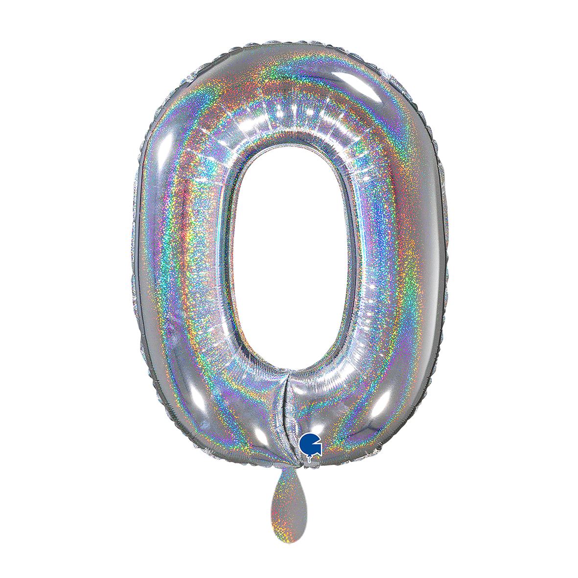 1 Ballon XL - Nummer 0 - Glitter Holografisch Zilver