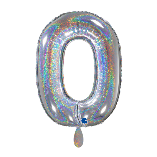 1 Ballon XL - Chiffre 0 - Argent Holographique Pailleté