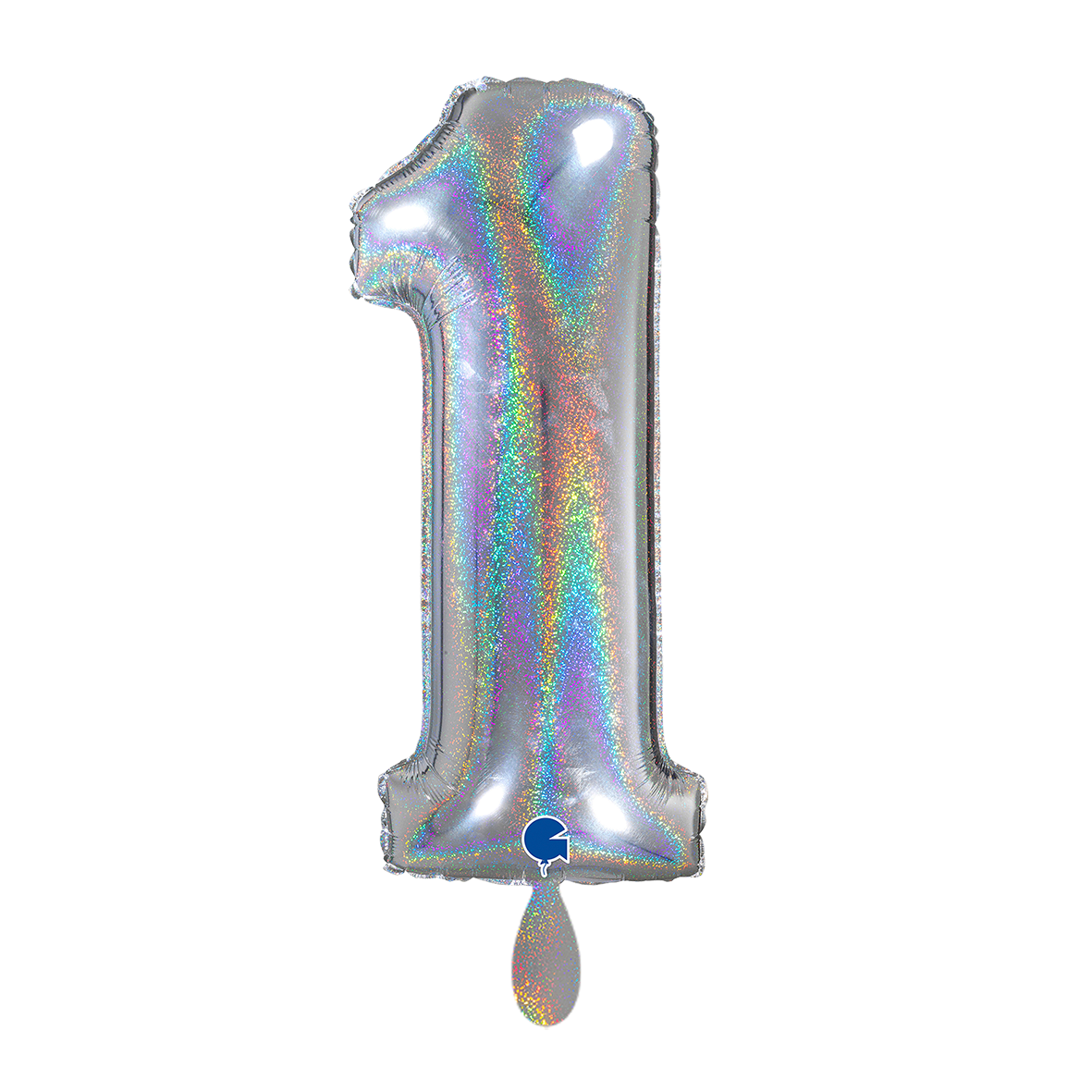 1 Ballon XL - Cijfer 1 - Glitter Holografisch Zilver