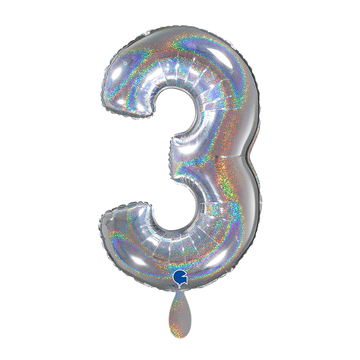 1 ballon XL - Chiffre 3 - Argent holographique pailleté