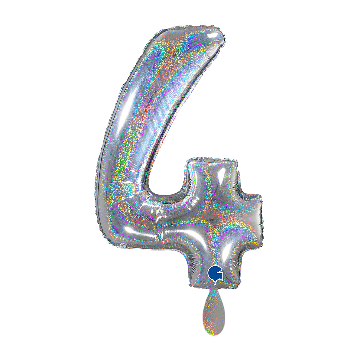 1 Ballon XL - Nummer 4 - Glitter holografisch zilver