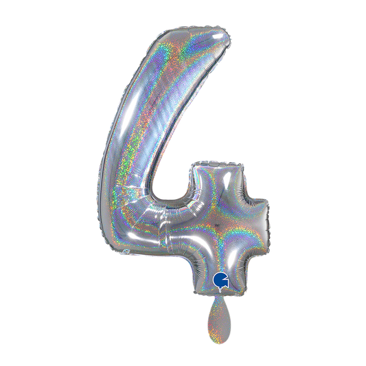 1 Ballon XL - Chiffre 4 - Holographique Argent Pailleté