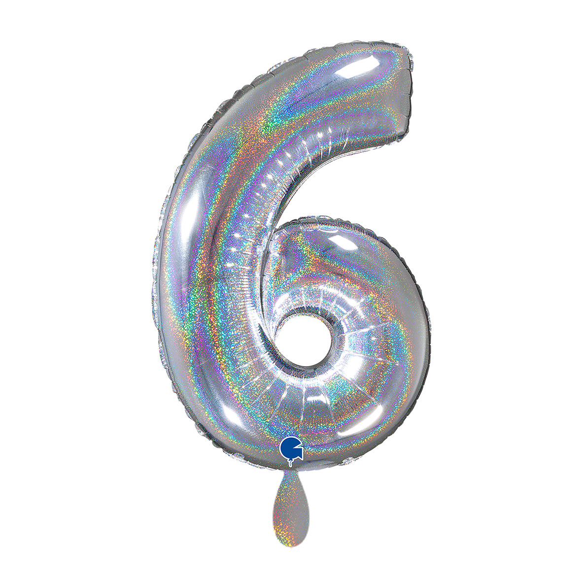 1 Ballon XL - Chiffre 6 - Holographique Pailleté Argenté