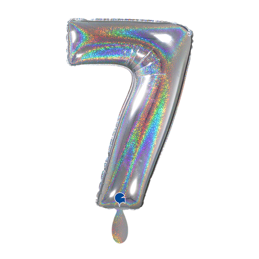 1 Ballon XL - Chiffre 7 - Argent Holographique Pailleté