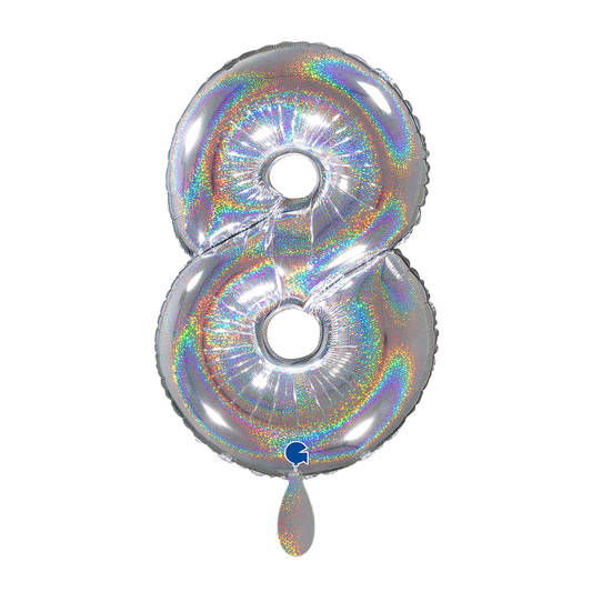 1 Ballon XL - Chiffre 8 - Argent Holographique Pailleté