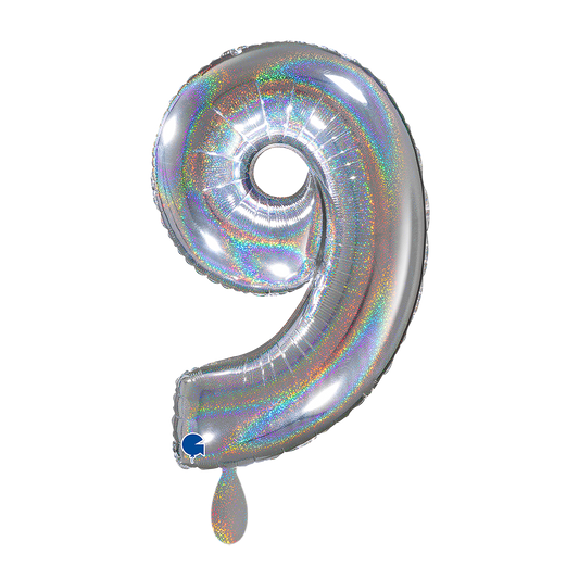 1 ballon XL - Chiffre 9 - Argent holographique à paillettes