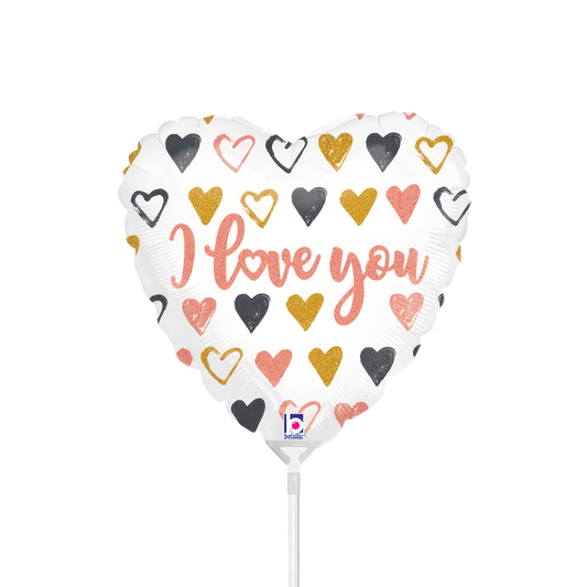 10 Miniballonnen Luchtgevuld - Roségouden Hart Love You (Onverpakt)