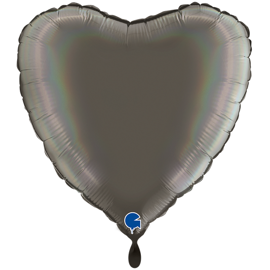 1 Ballon XXL - Hart - Regenboog Holografisch Platina Grijs