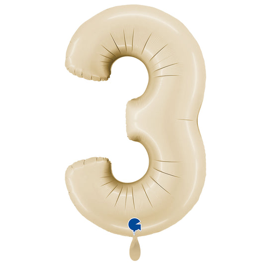 1 Ballon XXL - Chiffre 3 - Crème satinée