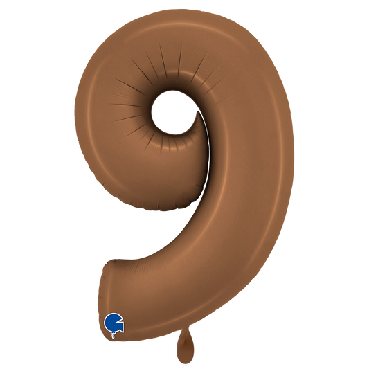 1 Ballon XXL - Nummer 9 - Satijn Chocolade