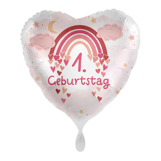 1 Ballon - Meisjes Kinderverjaardag - Hart & Regenboog - NL