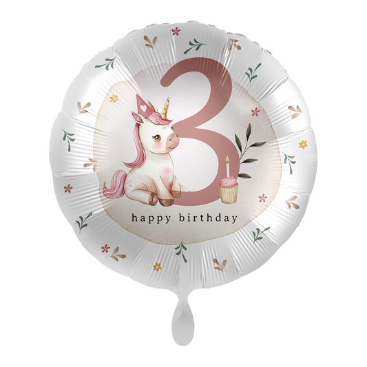 1 Ballon - Anniversaire enfant fille - Chiffre 3 Licorne - FR