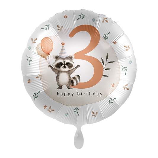 1 Ballon - Anniversaire enfant neutre - Chiffre 3 Raton laveur - ENG