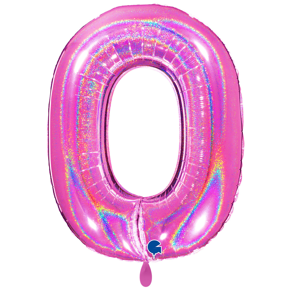 1 Ballon XXL - Chiffre 0 - Pailleté Holographique Fuxia