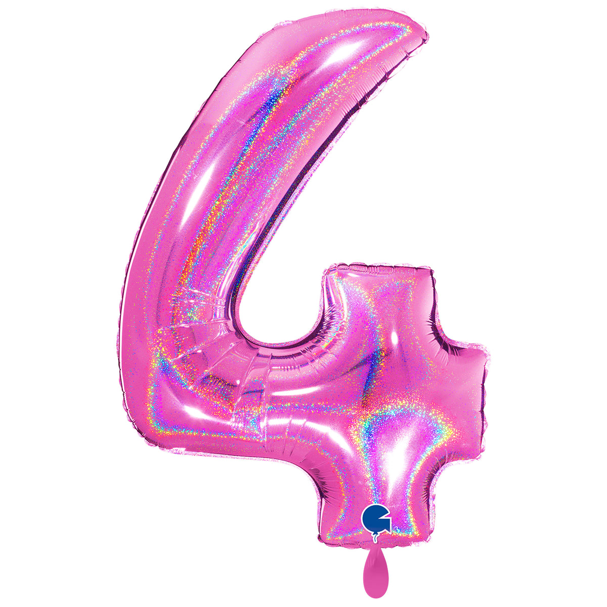 1 Ballon XXL - Chiffre 4 - Holographique Pailleté Fuxia
