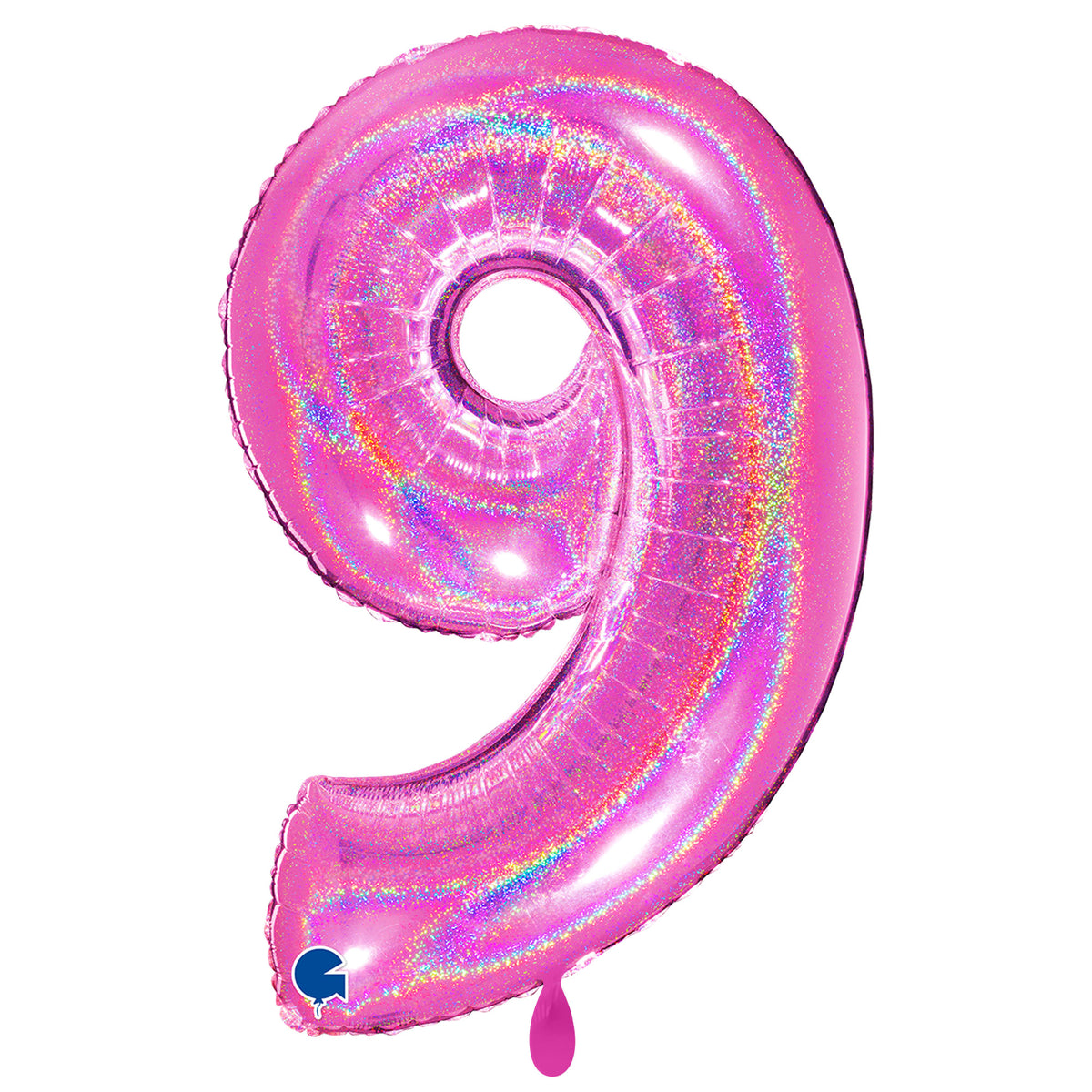 1 Ballon XXL - Chiffre 9 - Holographique scintillant Fuxia