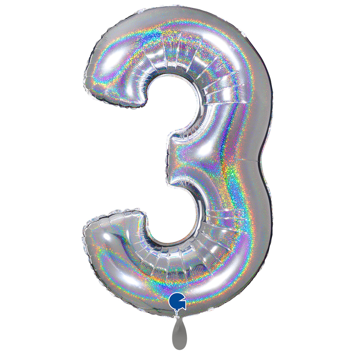1 Ballon XXL - Nummer 3 - Glitter Holografisch Zilver