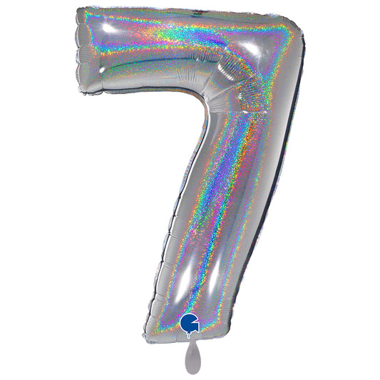 1 Ballon XXL - Chiffre 7 - Argent Holographique Pailleté