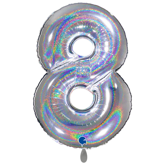 1 Ballon XXL - Chiffre 8 - Argent Pailleté Holographique