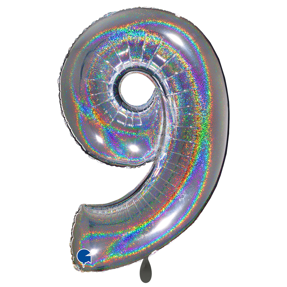 1 Ballon XXL - Cijfer 9 - Glitter Holografisch Zilver