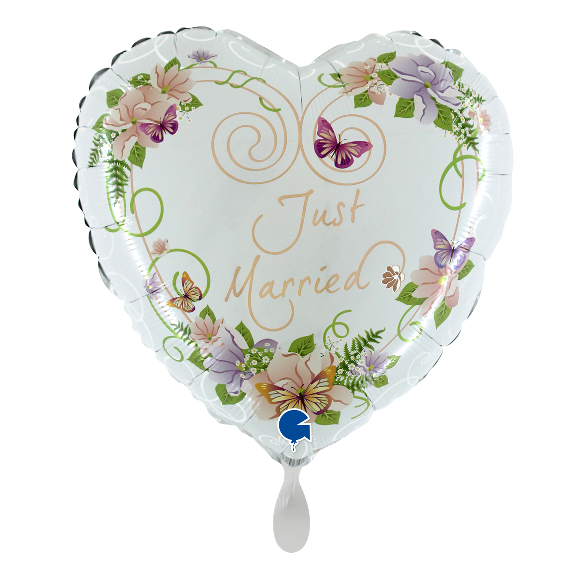 1 Ballon - Herz Blumen Just Married