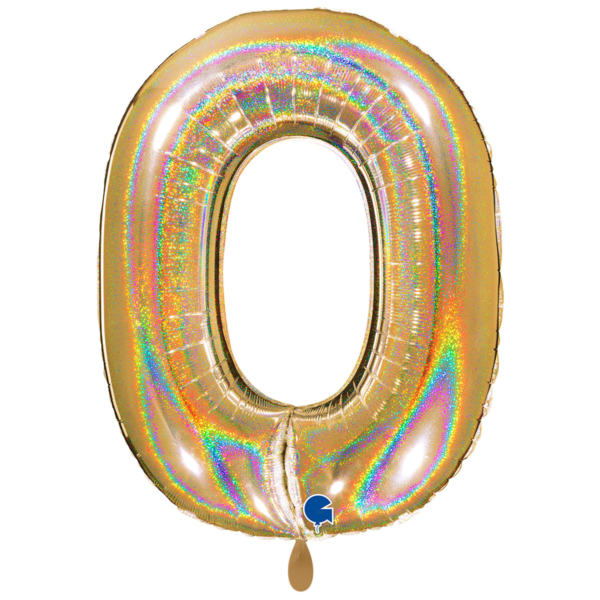 1 Ballon XXL - Chiffre 0 - Or holographique pailleté