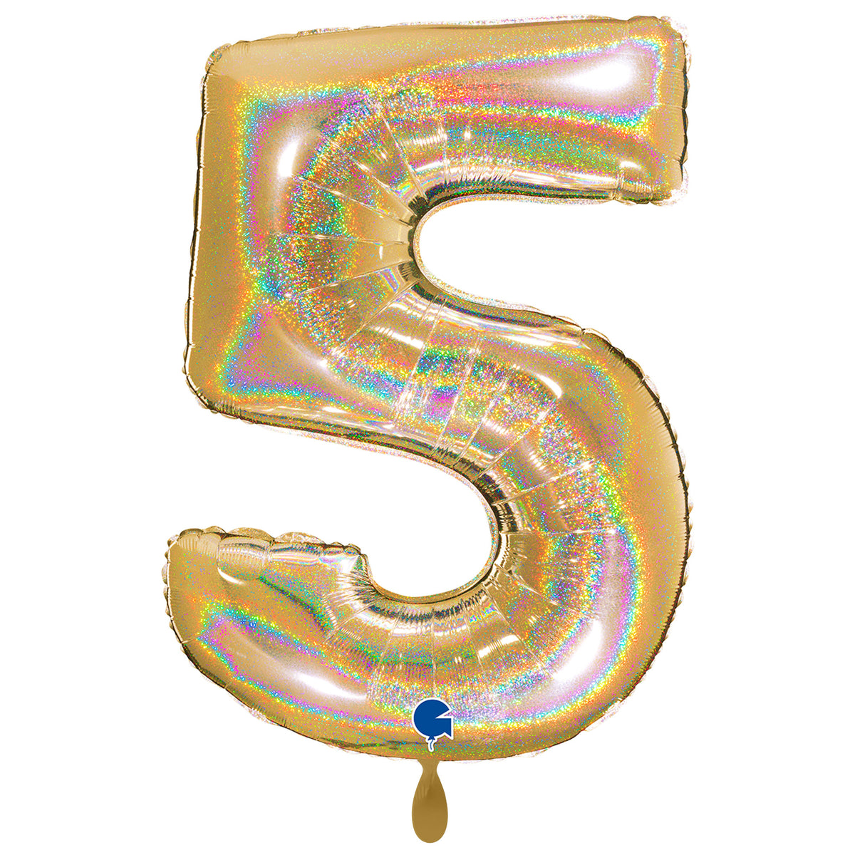 1 Ballon XXL - Chiffre 5 - Holographique scintillant doré